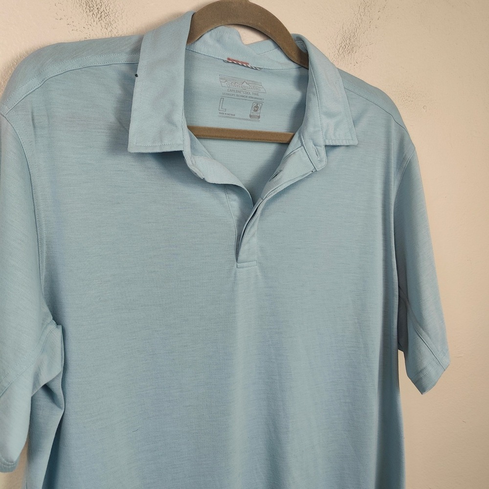 Patagonia Capilene Cool Trail Polo Shirt Mens Large Light Blue Technical Outdoor - Picture 3 of 9